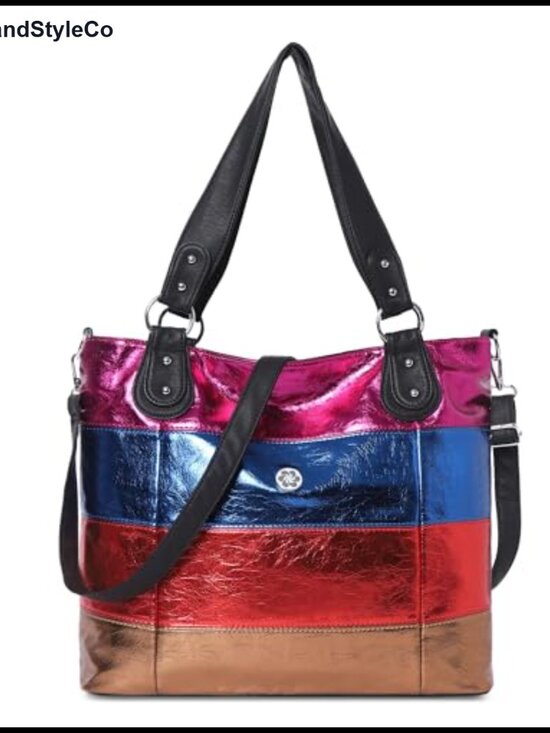 Handbags - Vegan Leather Striped Lattice Hobo Crossbody Shoulder Bag